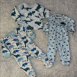 6/12m Blue/White boys One Piece PJs chick pea and carters old navy whale shirt